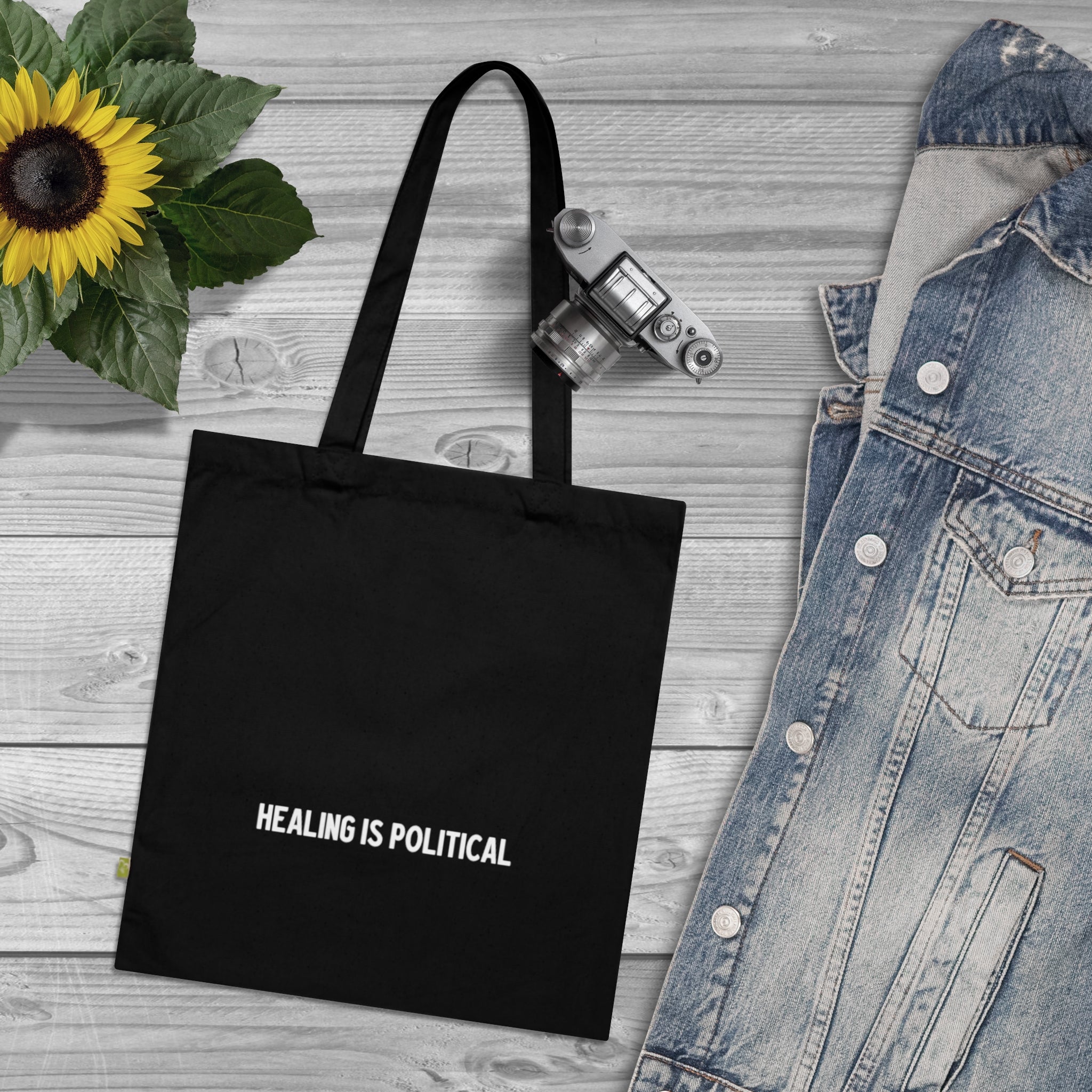 Healing Is Political Tote Bag | Navy organic cotton tote