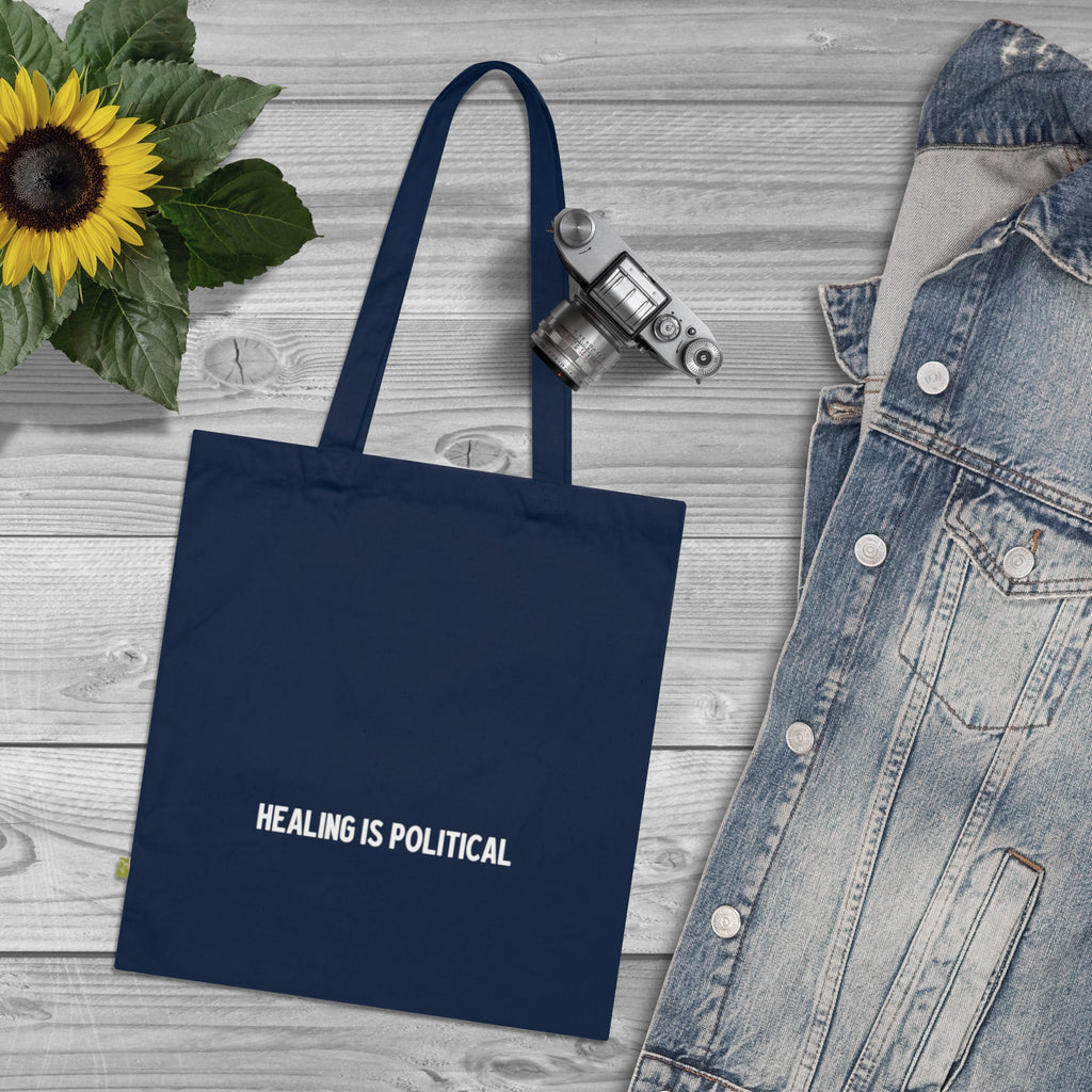 Healing Is Political Tote Bag | Navy organic cotton tote