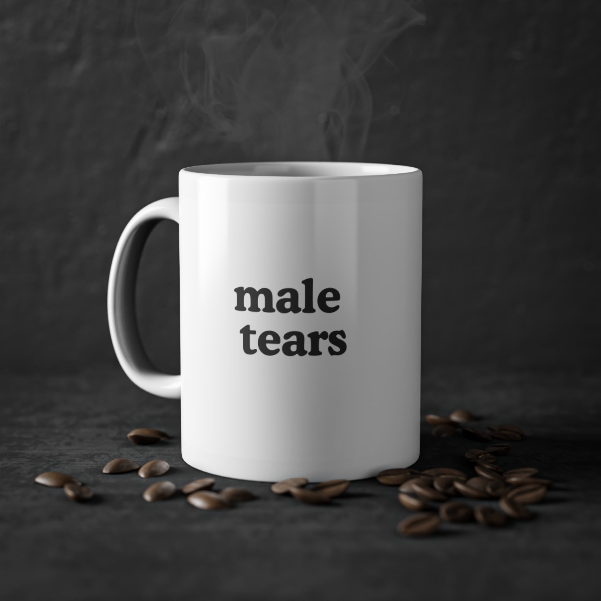 male tears mug | minimal black text ceramic mug